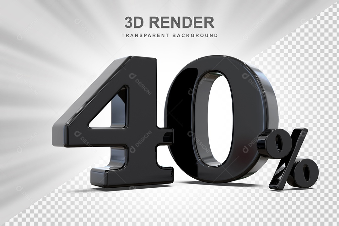 Elemento 3D Número 40% Preto Para Composição PSD