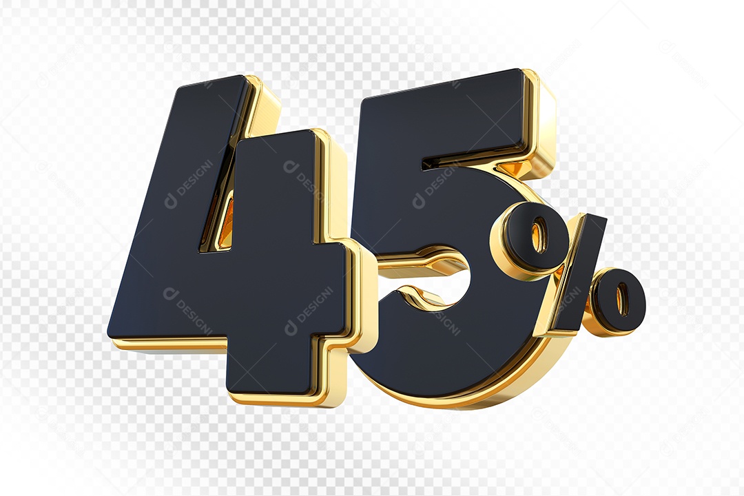 Elemento 3D Número 45% Preto com Dourado Para Composição PSD