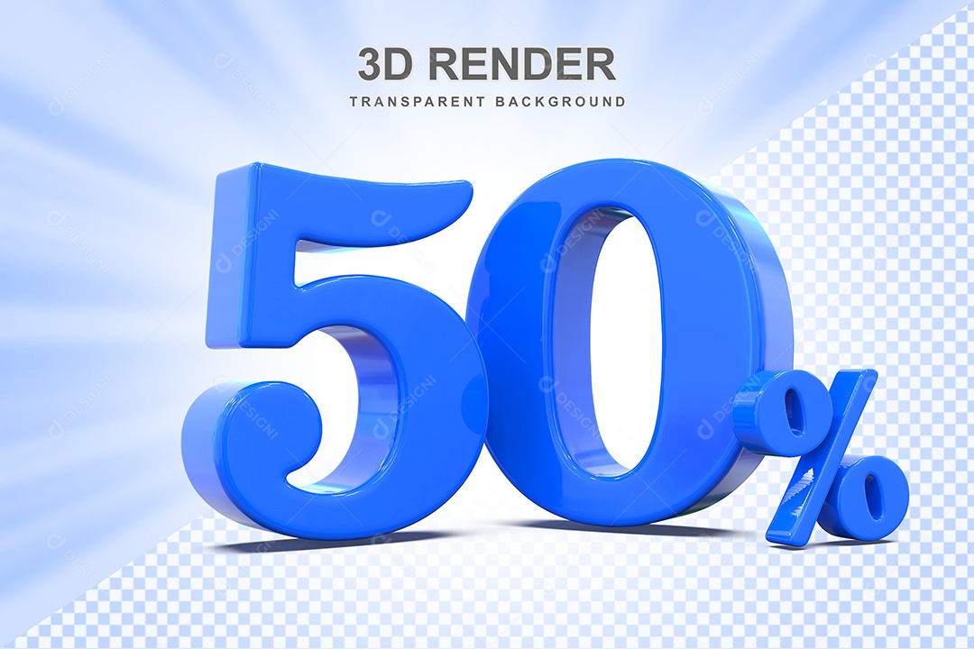 Elemento 3D Número 50% Azul Para Composição PSD