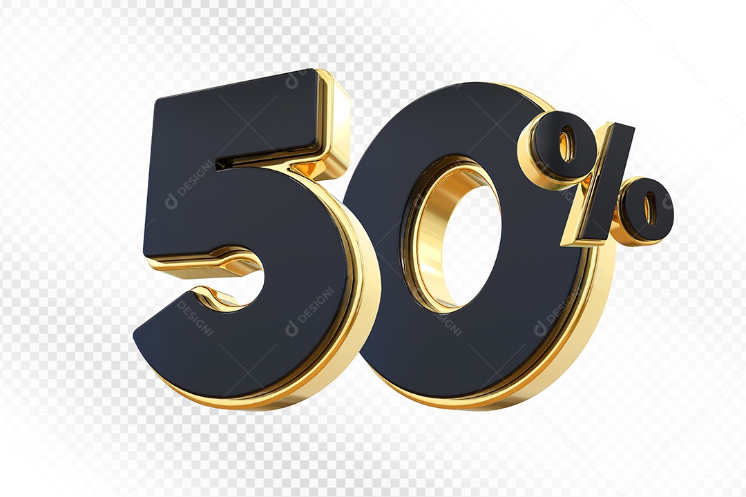 Elemento 3D Número 50% Preto com Dourado Para Composição PSD