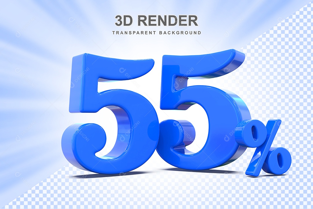 Elemento 3D Número 55% Azul Para Composição PSD