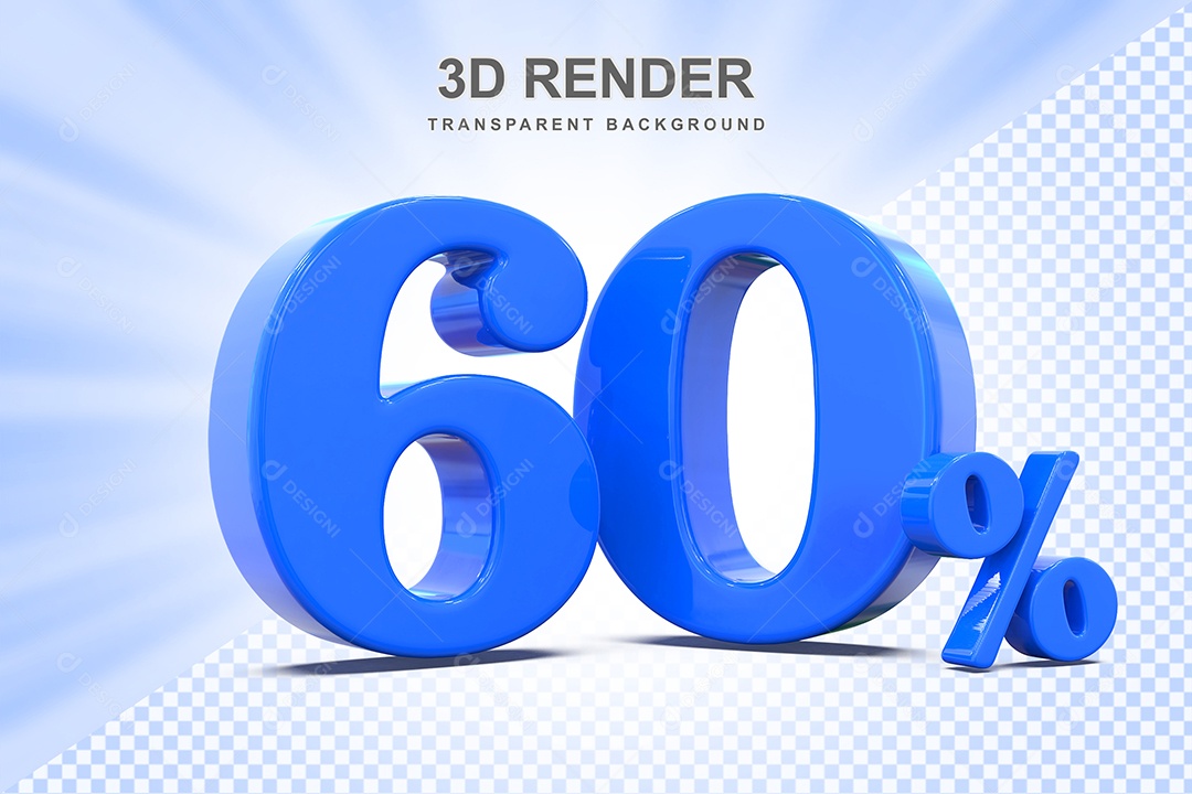 Elemento 3D Número 60% Azul Para Composição PSD