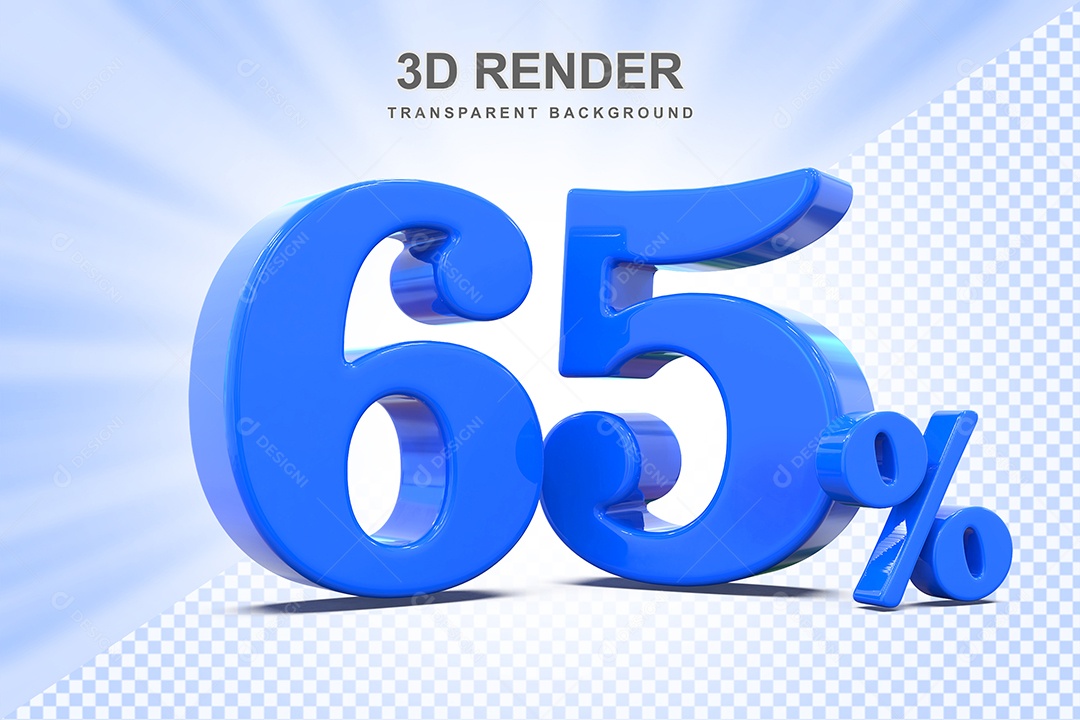 Elemento 3D Número 65% Azul Para Composição PSD
