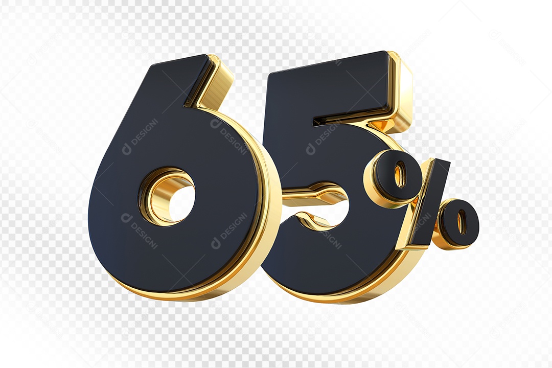 Elemento 3D Número 65% Preto com Dourado Para Composição PSD
