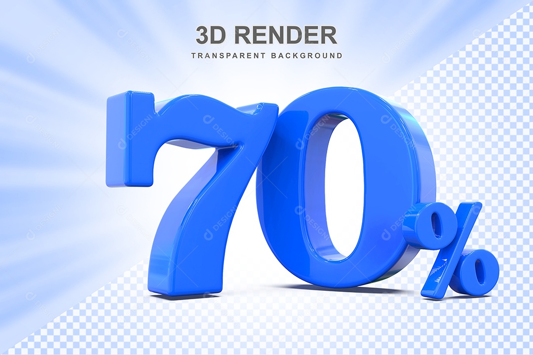 Elemento 3D Número 70% Azul Para Composição PSD
