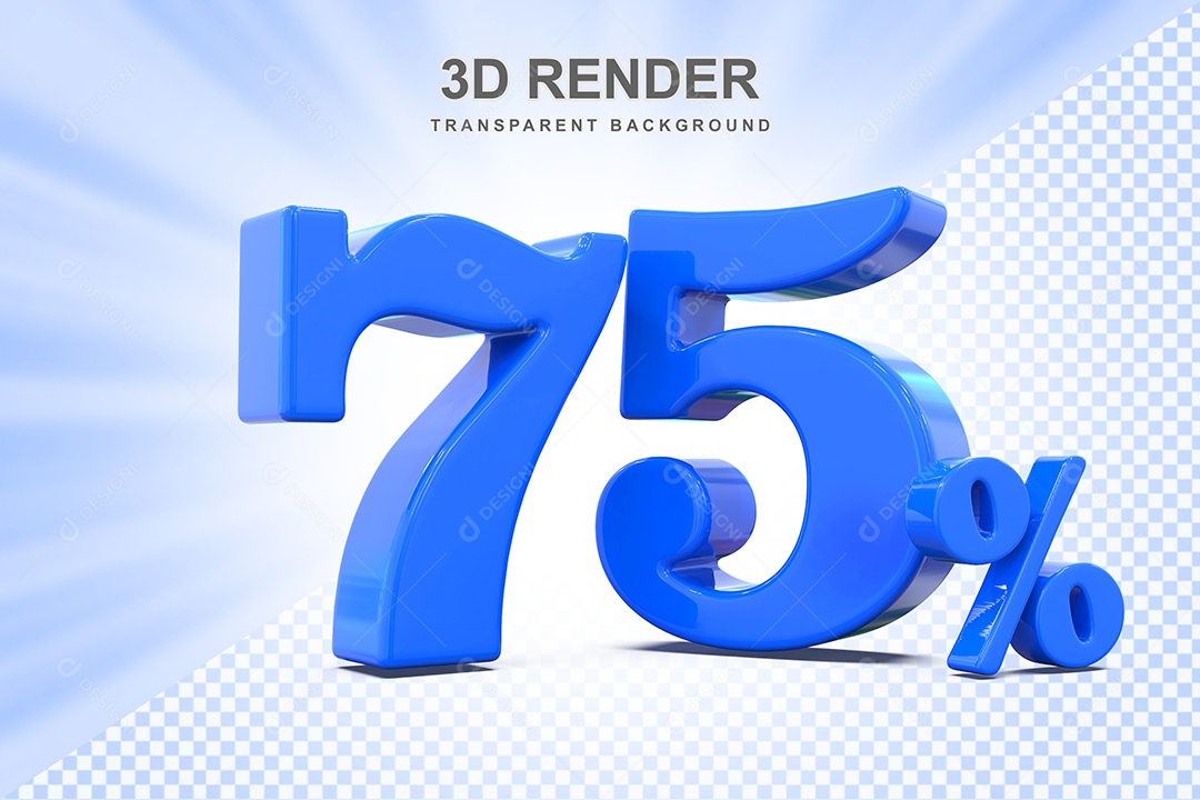Elemento 3D Número 75% Azul Para Composição PSD