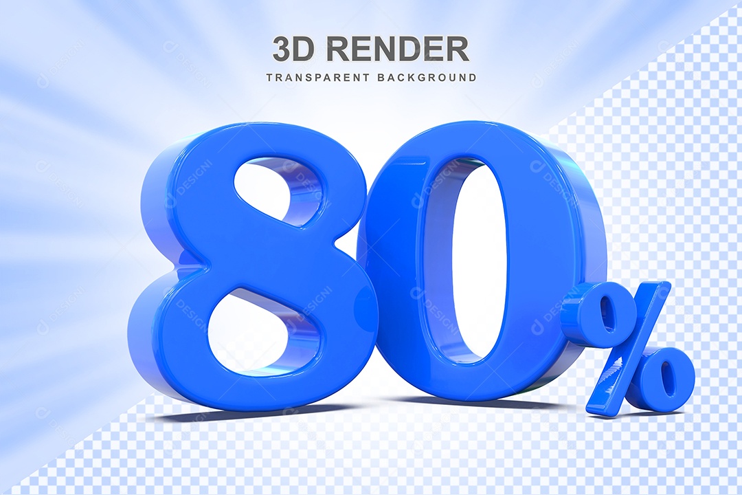 Elemento 3D Número 80% Azul Para Composição PSD