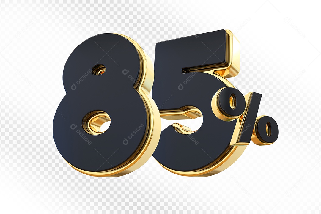 Elemento 3D Número 85% Preto com Dourado Para Composição PSD