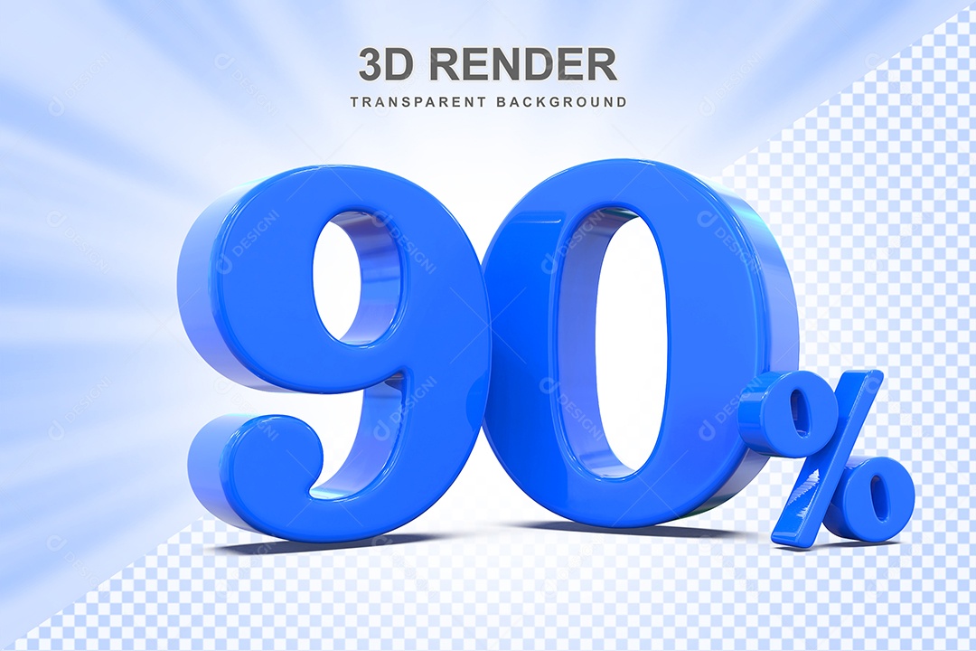 Elemento 3D Número 90% Azul Para Composição PSD