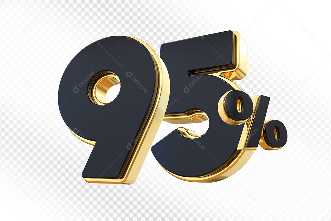 Elemento 3D Número 95% Preto com Dourado Para Composição PSD