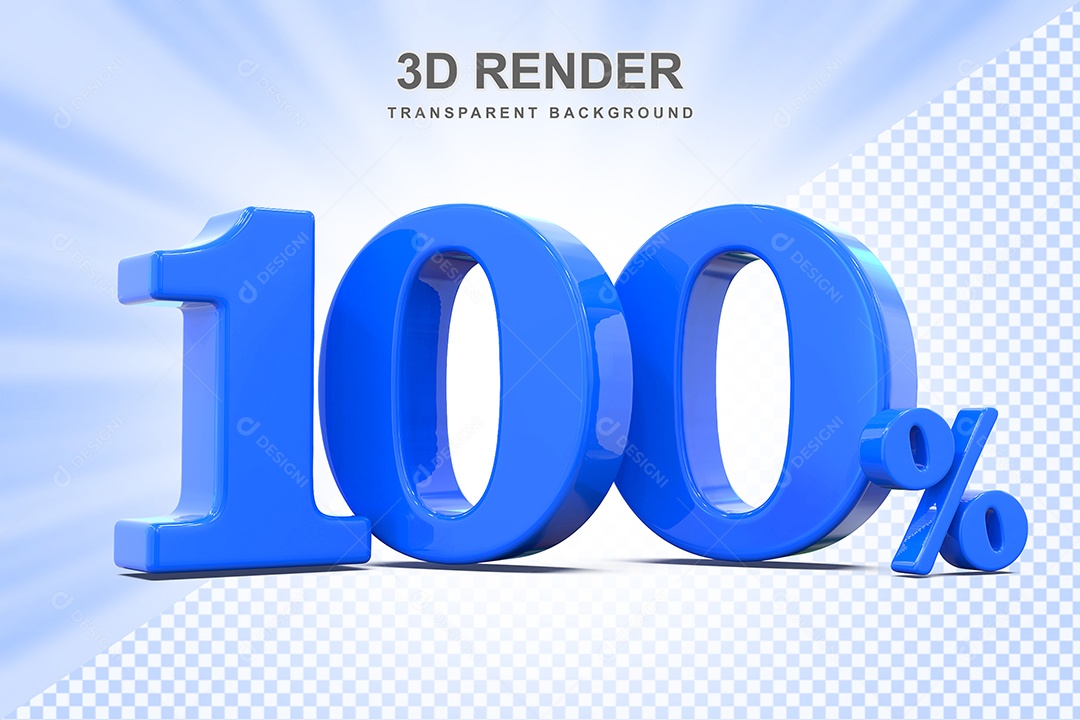 Elemento 3D Número 100% Azul Para Composição PSD
