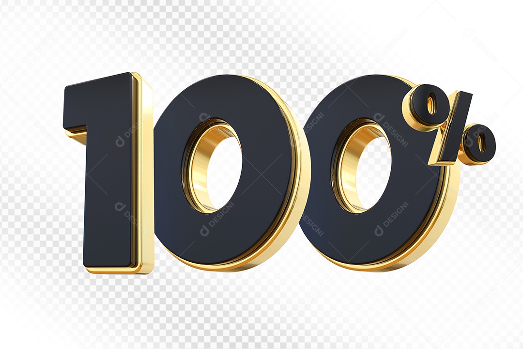 Elemento 3D Número 100% Preto com Dourado Para Composição PSD