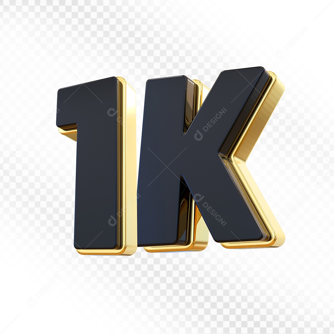 Elemento 3D Número 1K Preto Para Composição PSD