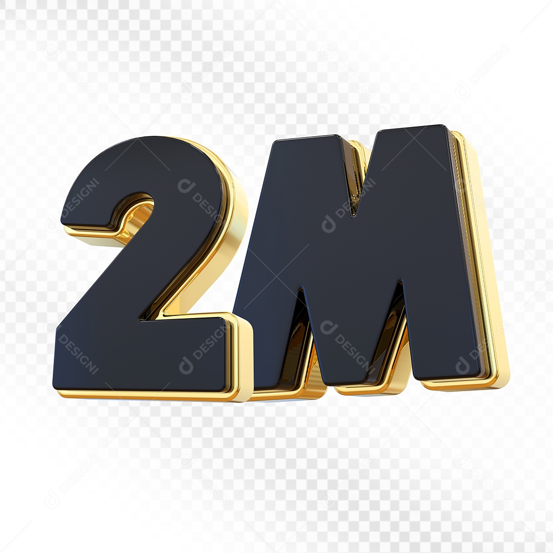 Elemento 3D Número 2M Preto Para Composição PSD