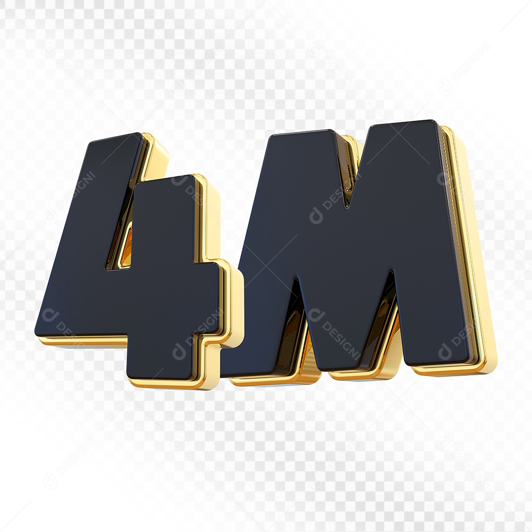 Elemento 3D Número 4M Preto Para Composição PSD