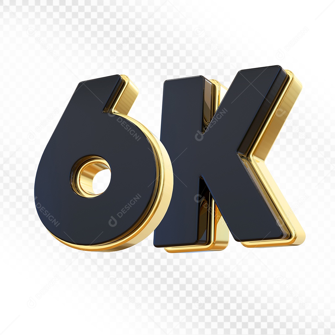 Elemento 3D Número 6K Preto Para Composição PSD