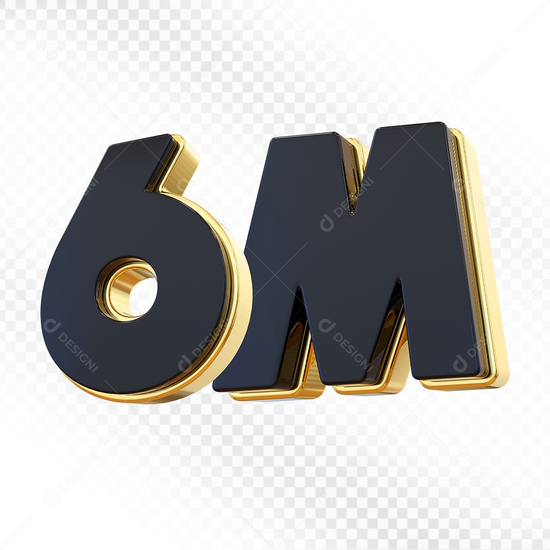 Elemento 3D Número 6M Preto Para Composição PSD