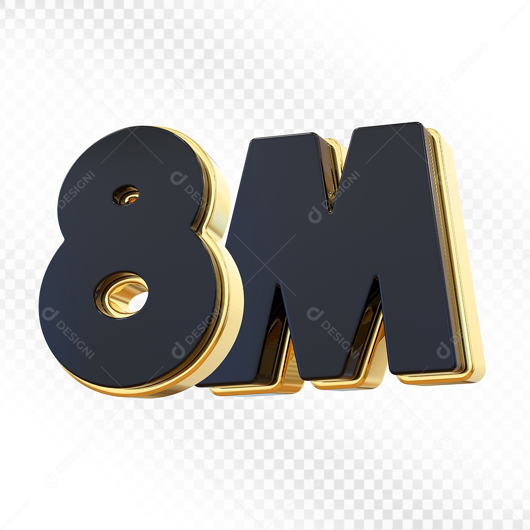Elemento 3D Número 8M Preto Para Composição PSD