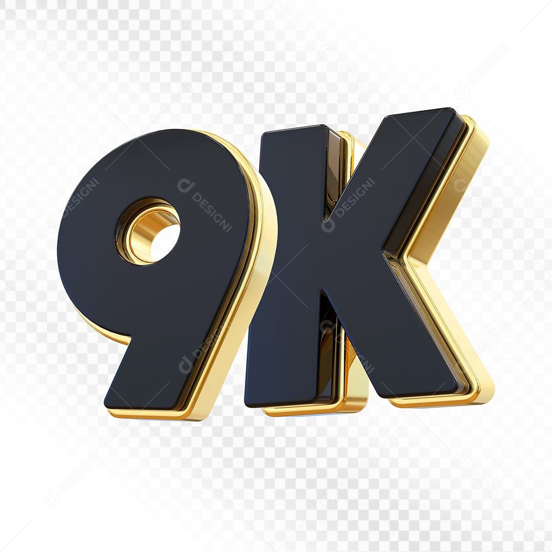 Elemento 3D Número 9K Preto Para Composição PSD