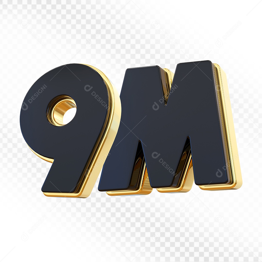 Elemento 3D Número 9M Preto Para Composição PSD