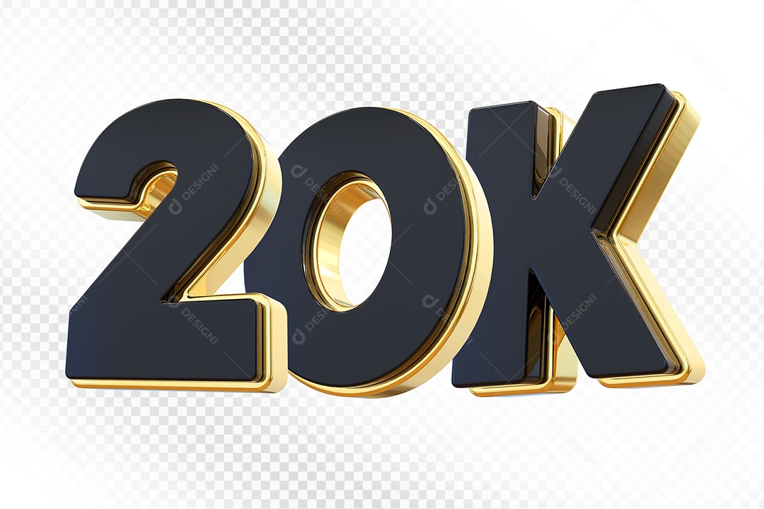 Elemento 3D Número 20K Preto Para Composição PSD