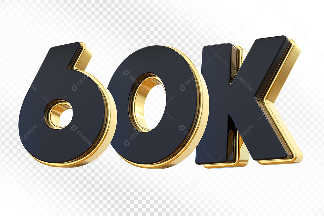 Elemento 3D Número 60K Preto Para Composição PSD