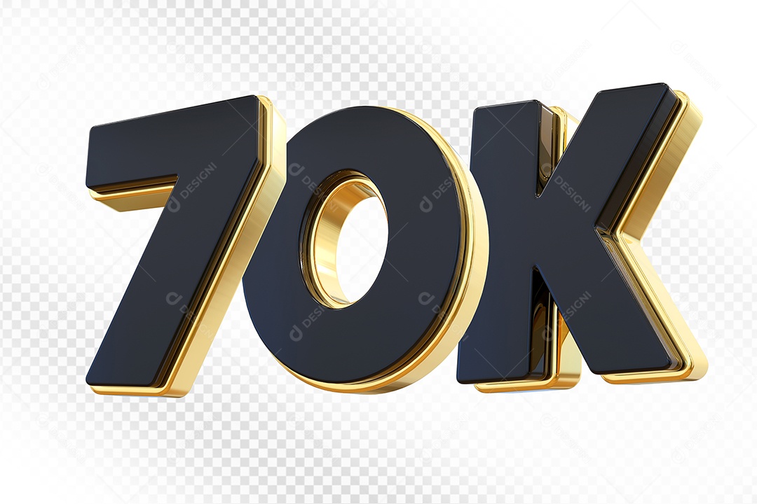 Elemento 3D Número 70K Preto Para Composição PSD