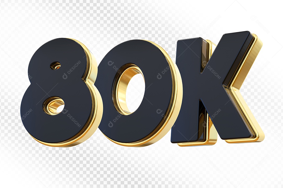 Elemento 3D Número 80K Preto Para Composição PSD
