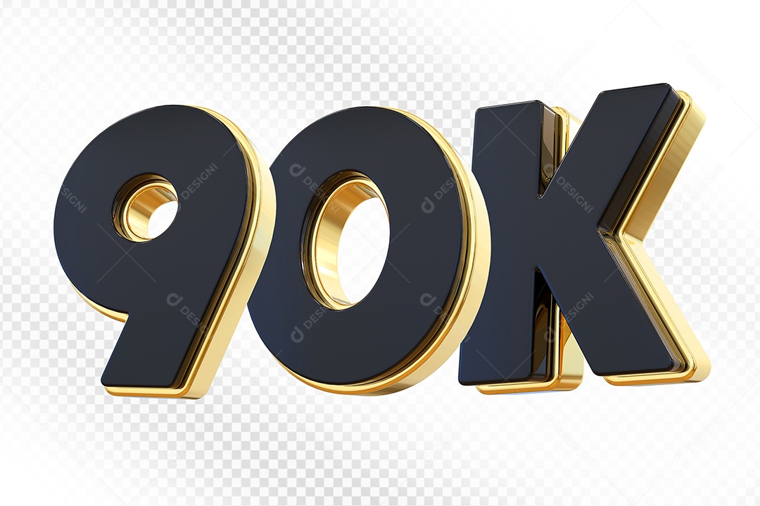 Elemento 3D Número 90K Preto Para Composição PSD