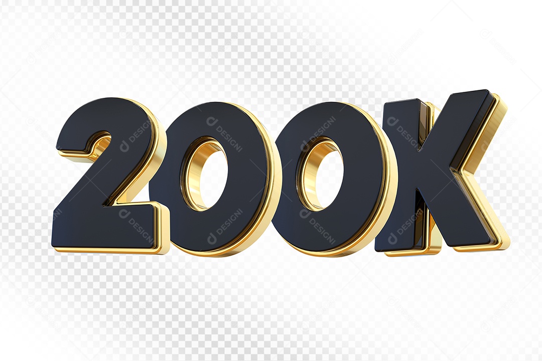 Elemento 3D Número 200K Preto Para Composição PSD