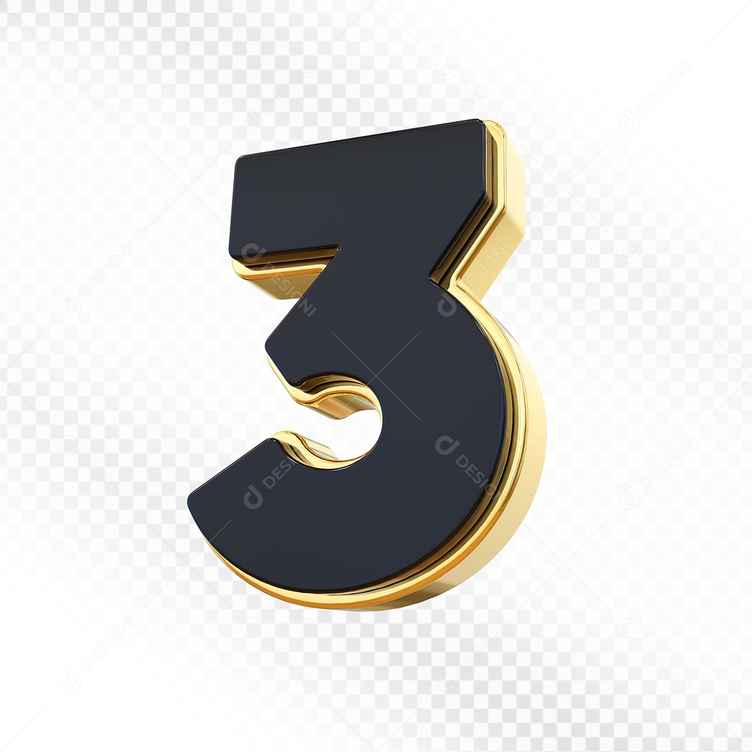 Elemento 3D Número 3 Preto Para Composição PSD