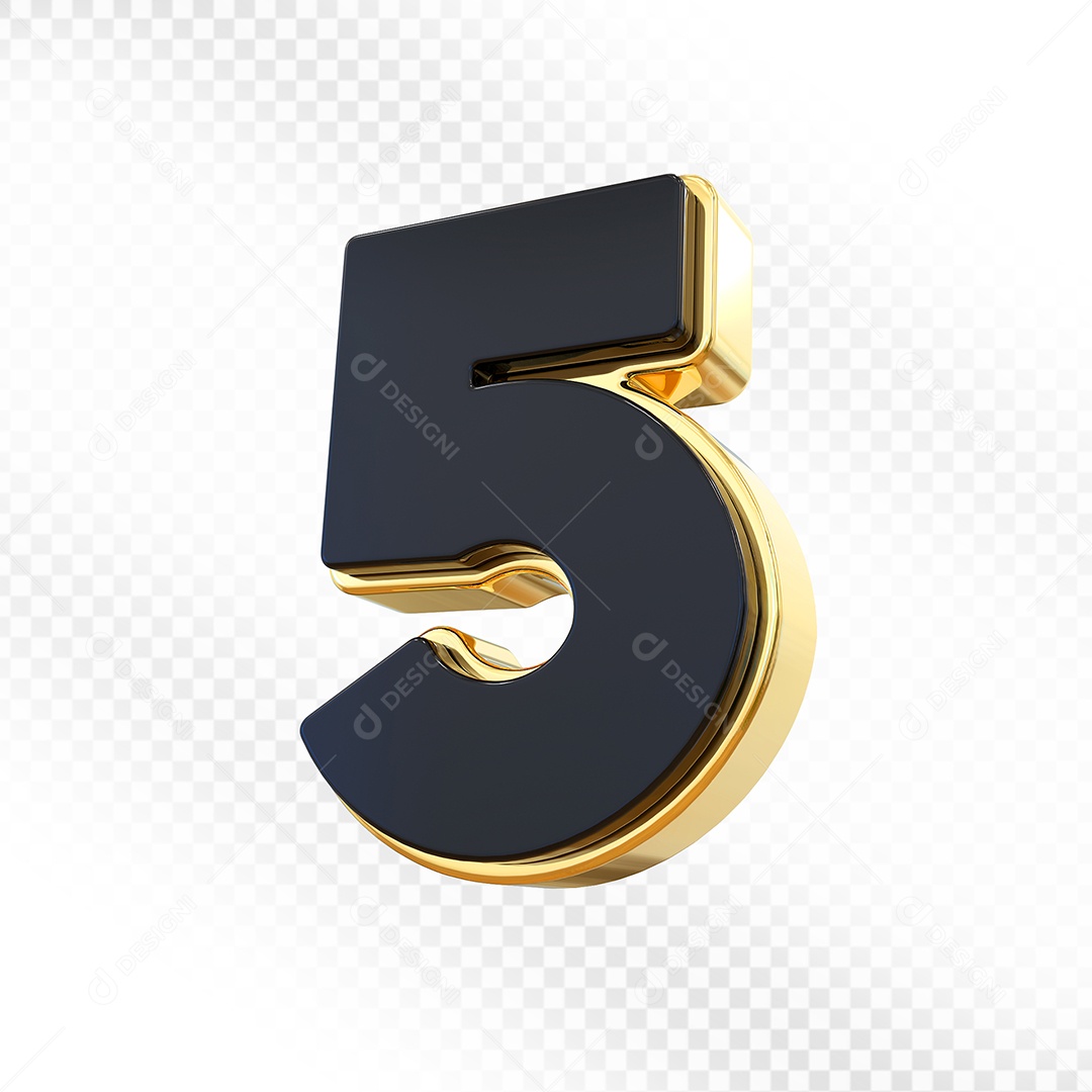 Elemento 3D Número 5 Preto Para Composição PSD