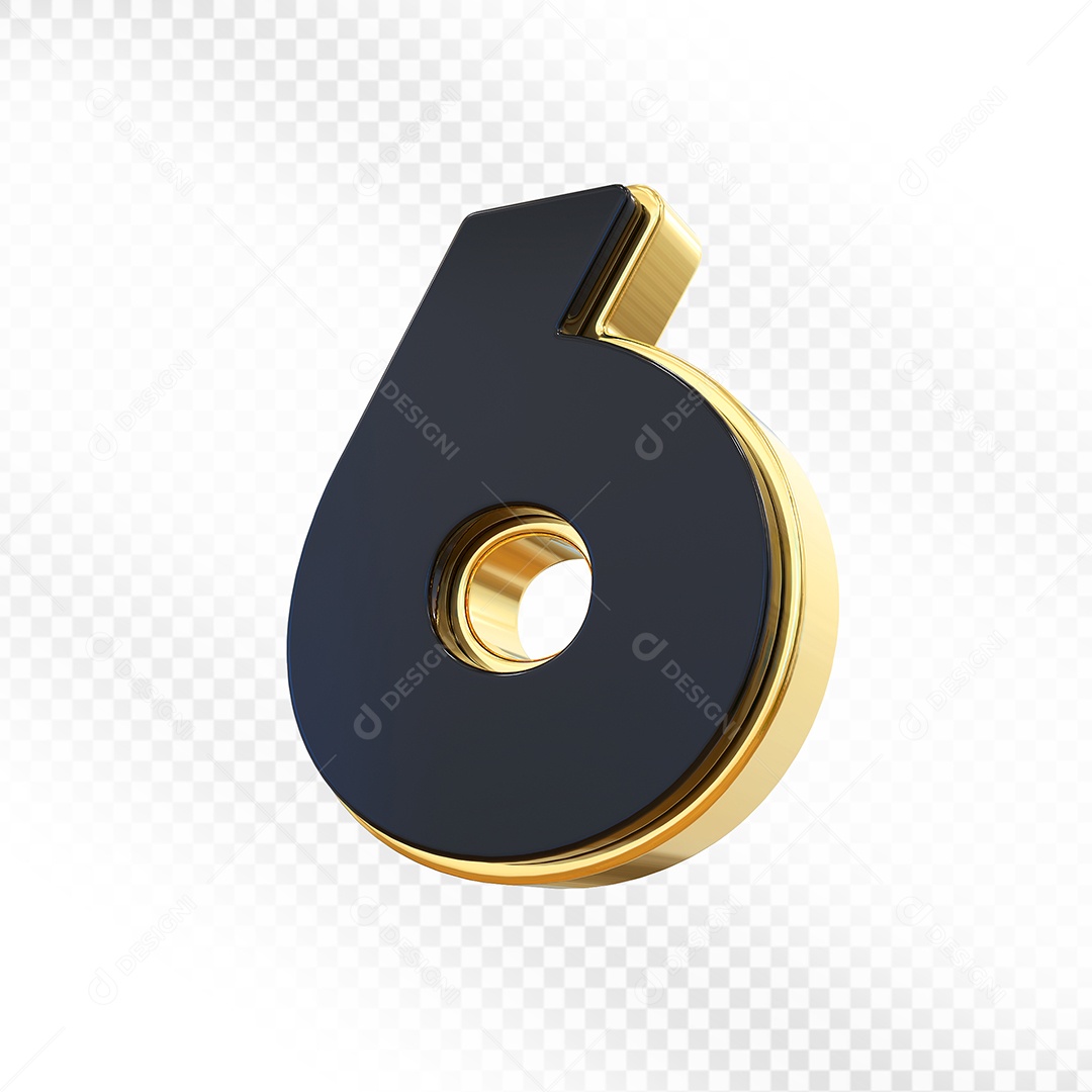 Elemento 3D Número 6 Preto Para Composição PSD