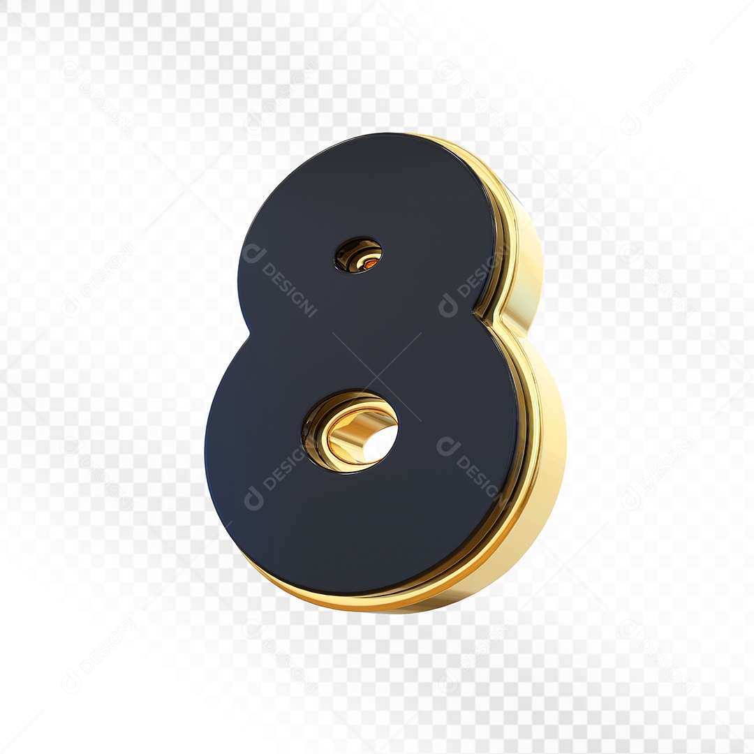 Elemento 3D Número 8 Preto Para Composição PSD