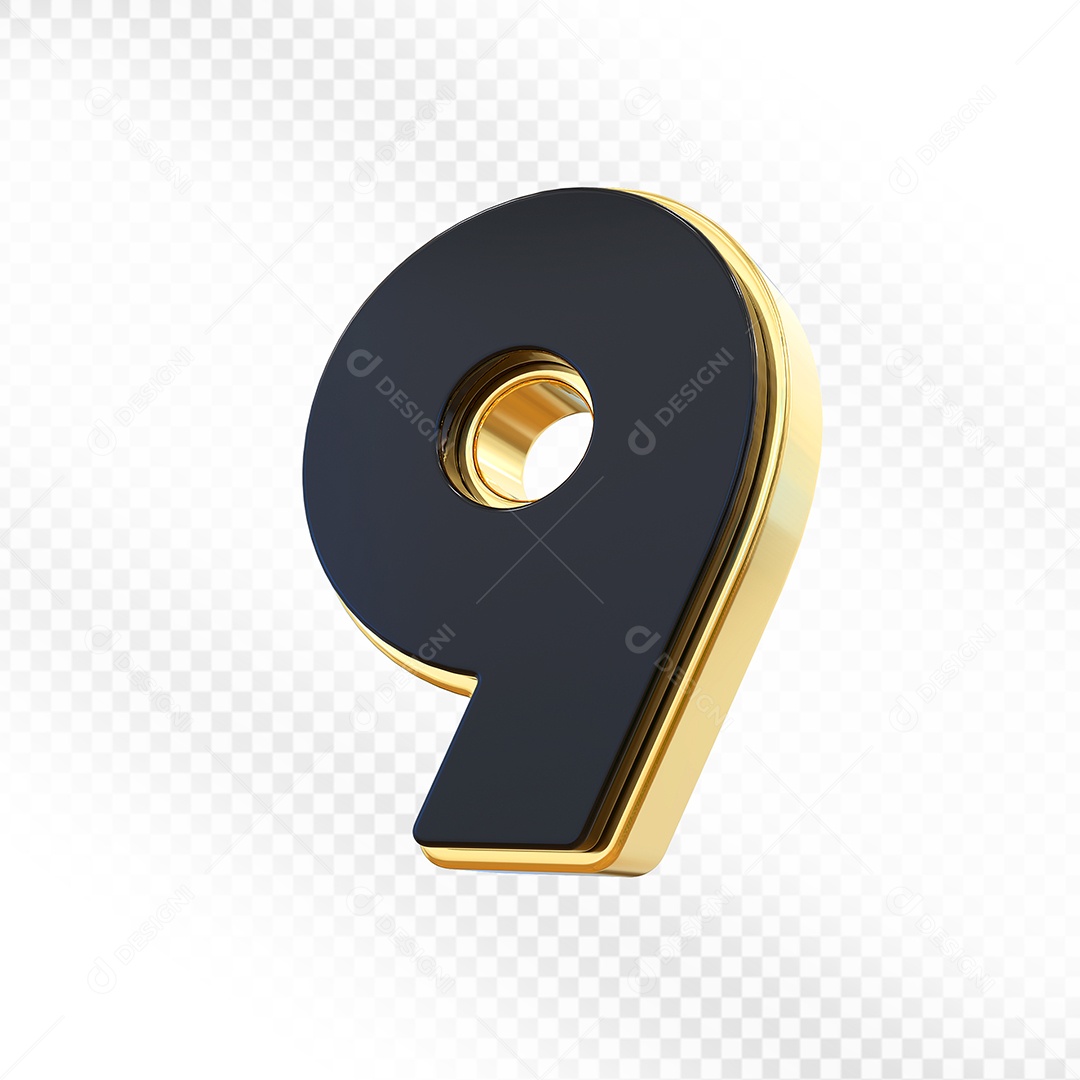 Elemento 3D Número 9 Preto Para Composição PSD