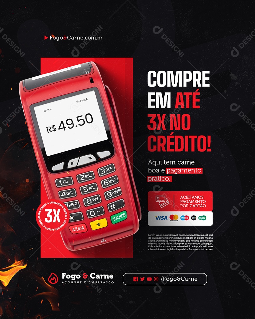 Açougue Compre em Até 3x no Crédito Social Media PSD Editável