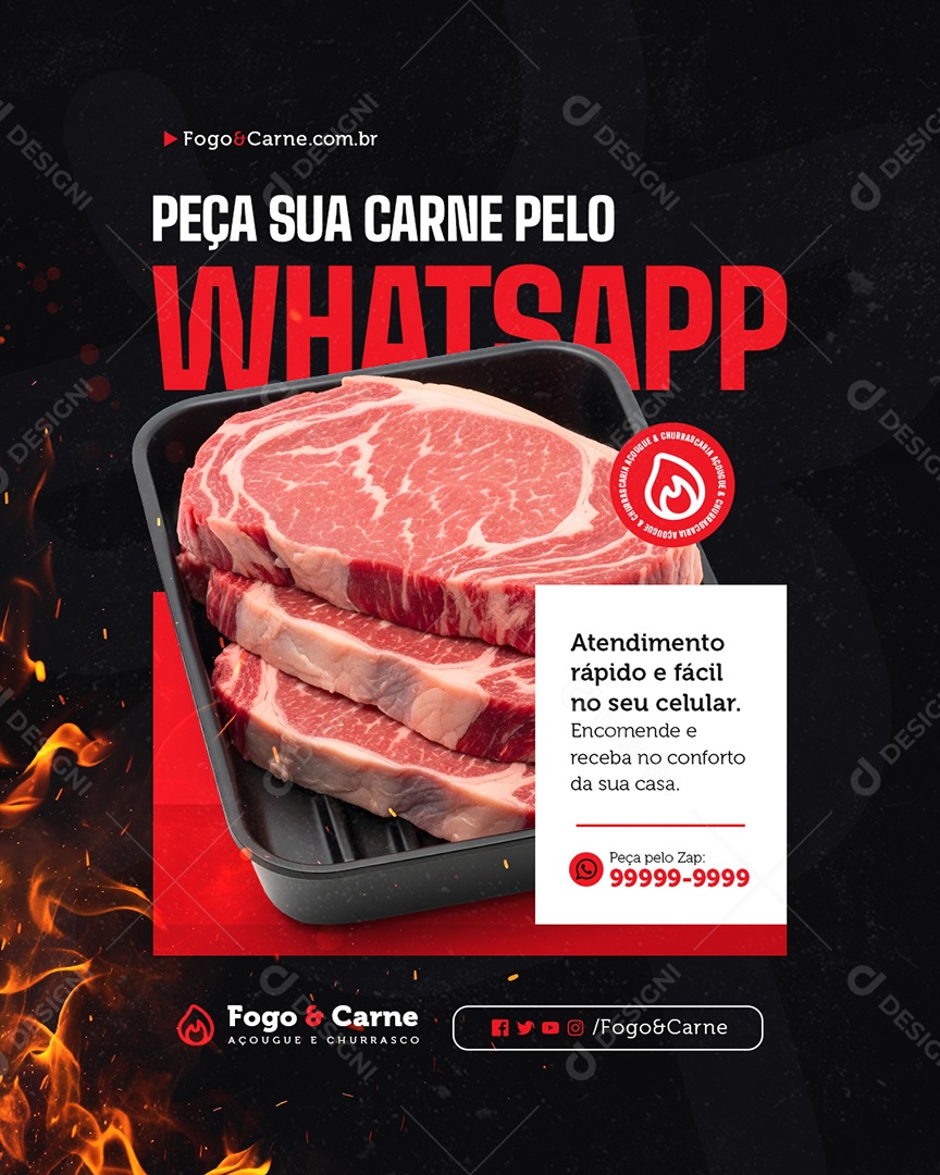 Açougue Peça Sua Carne Pelo Whatsapp Social Media PSD Editável