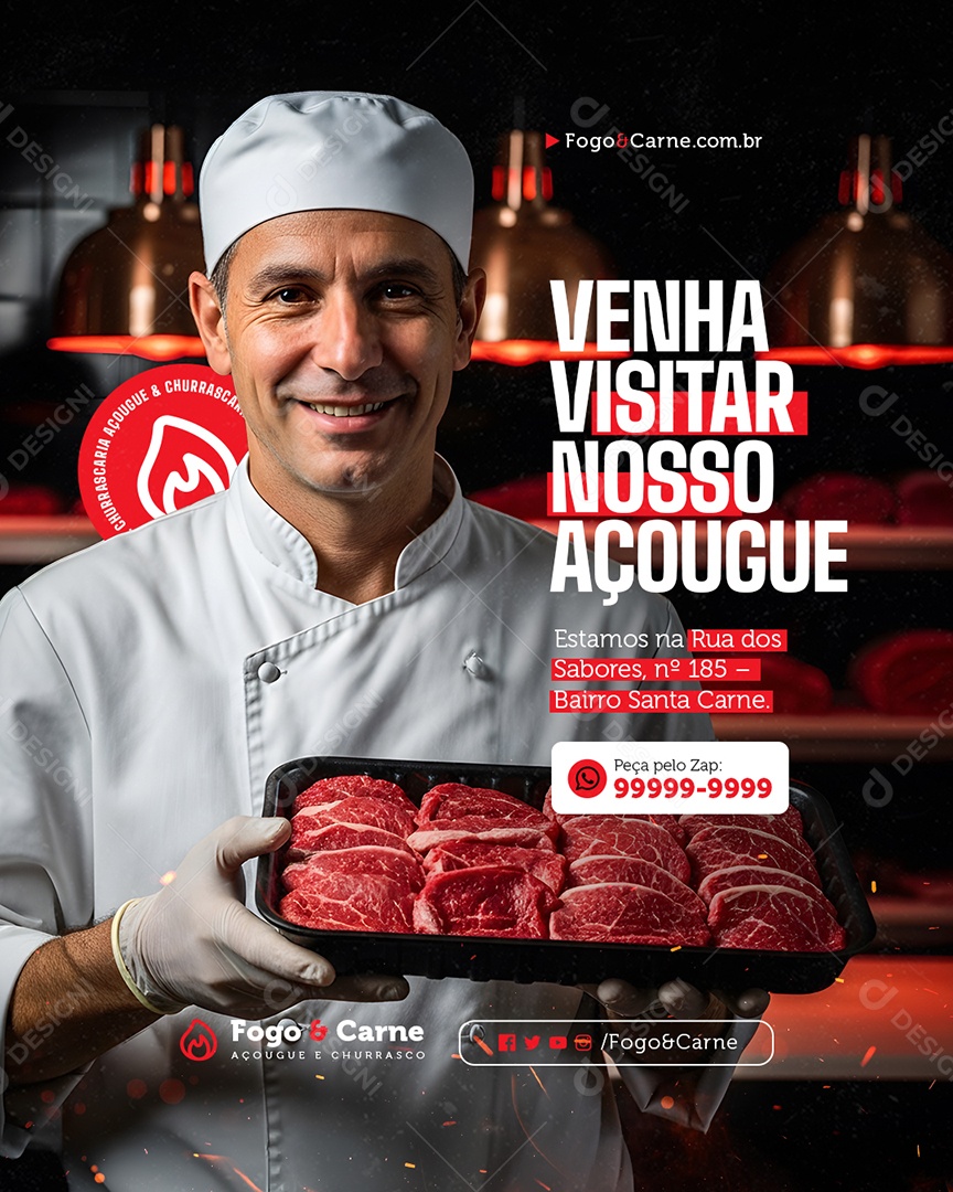 Venha Visitar Nosso Açougue Social Media PSD Editável