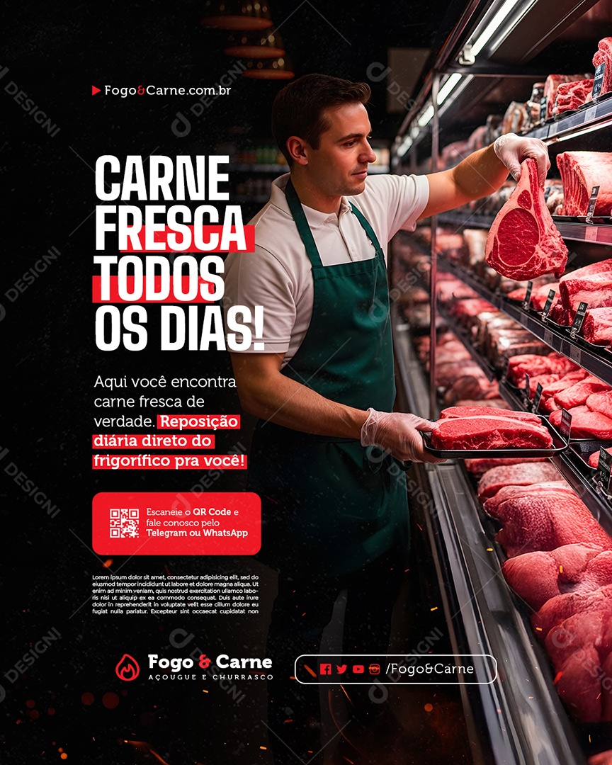 Açougue Carne Fresca Todos os Dias Social Media PSD Editável