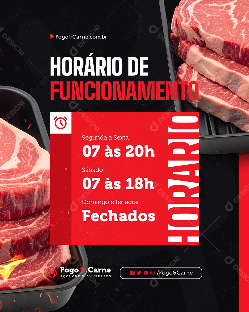 Açougue Horário de Funcionamento Social Media PSD Editável