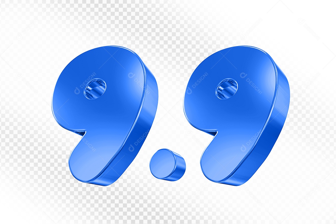 Número 9.9 Azul Elemento 3D Para Composição PSD