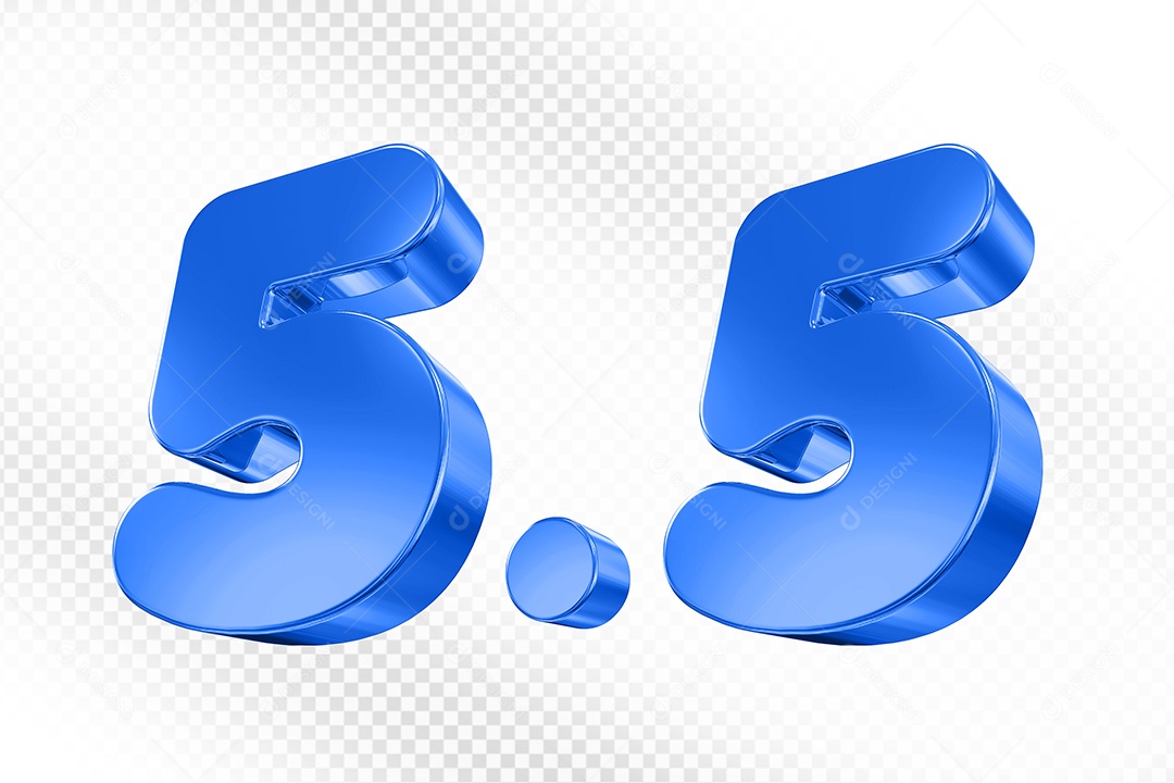 Número 5.5 Azul Elemento 3D Para Composição PSD
