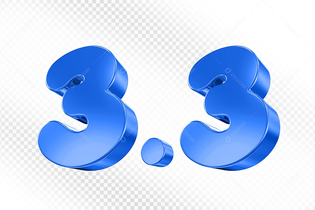 Número 3.3 Azul Elemento 3D Para Composição PSD