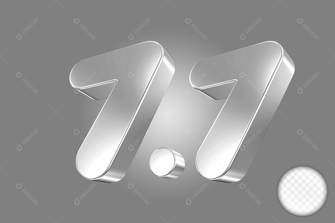 Número 7.7 Prata Elemento 3D Para Composição PSD