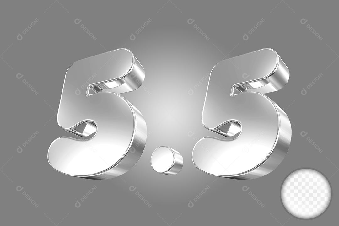 Número 5.5 Prata Elemento 3D Para Composição PSD
