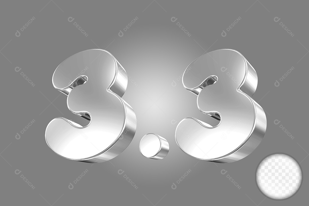 Número 3.3 Prata Elemento 3D Para Composição PSD