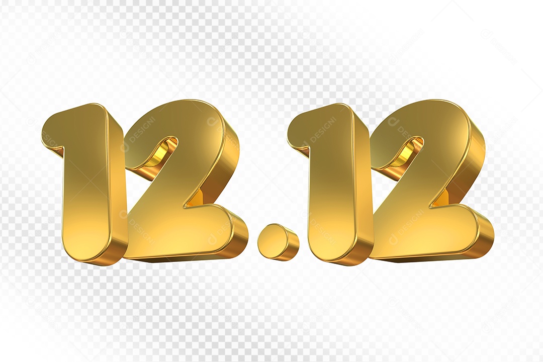 Número 12.12 Dourado Elemento 3D Para Composição PSD