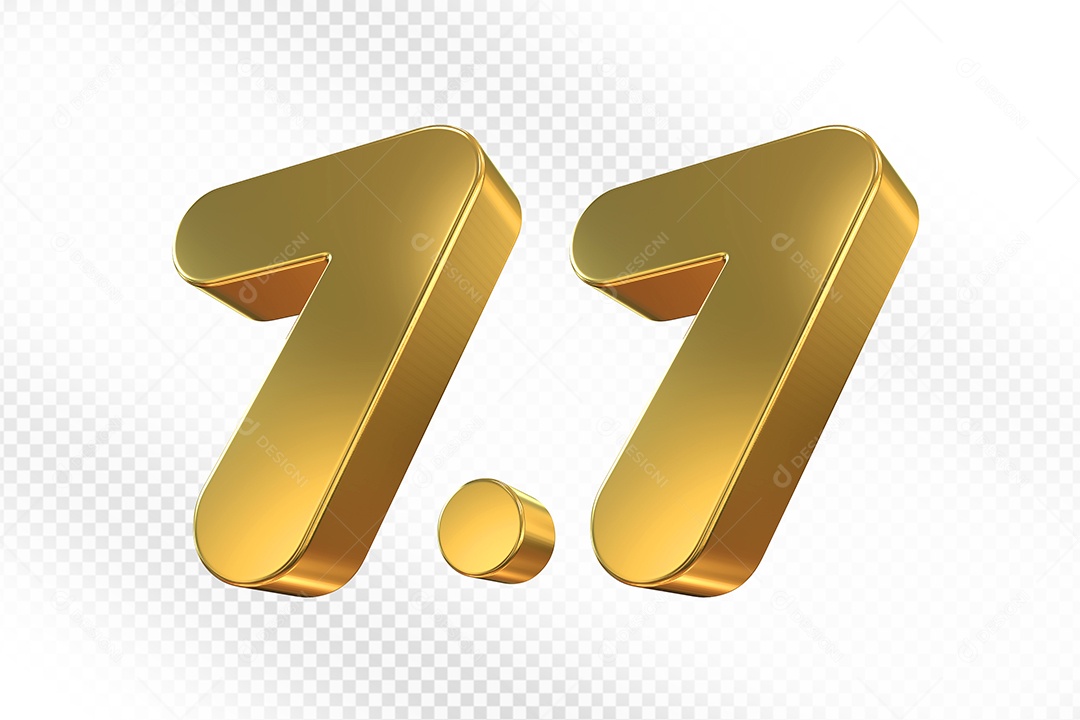 Número 7.7 Dourado Elemento 3D Para Composição PSD