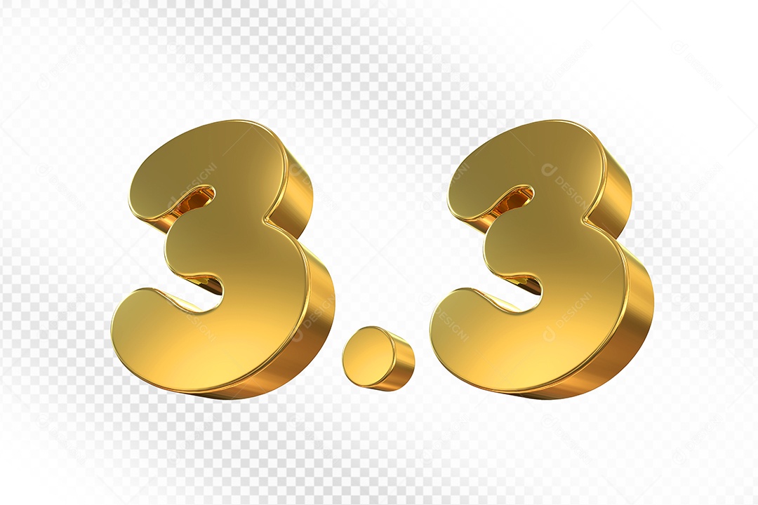 Número 3.3 Dourado Elemento 3D Para Composição PSD
