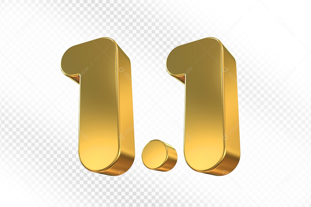 Número 1.1 Dourado Elemento 3D Para Composição PSD
